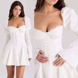 House of CB ‘ Ellerie White Cotton Flute Sleeve Mini Dress